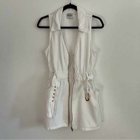 Show Me Your MuMu White Tank Denim Dress With White and Gold Belt - Picture 6 of 7